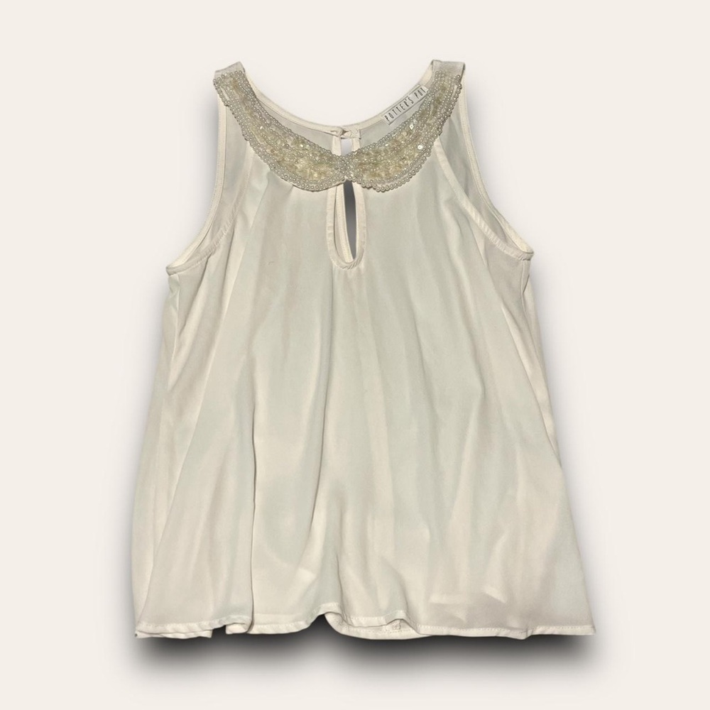 Potters Pot White Pearl Sequin Collared Tank Top Size Small Preppy Coquette